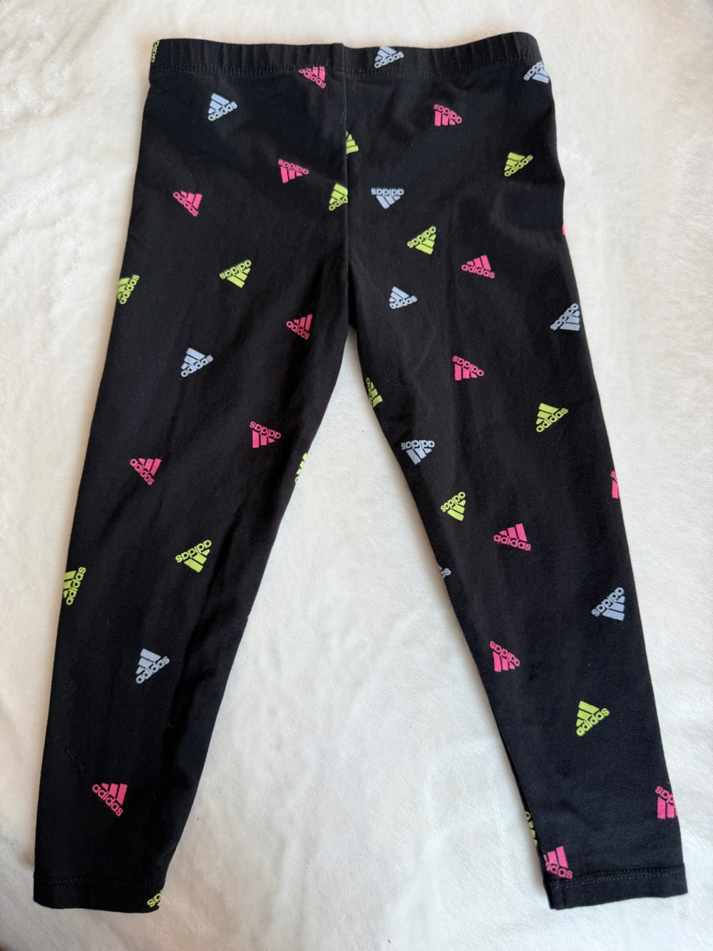 adidas Kids Black Leggings with Pink, Lime & Light Blue Logo Pattern